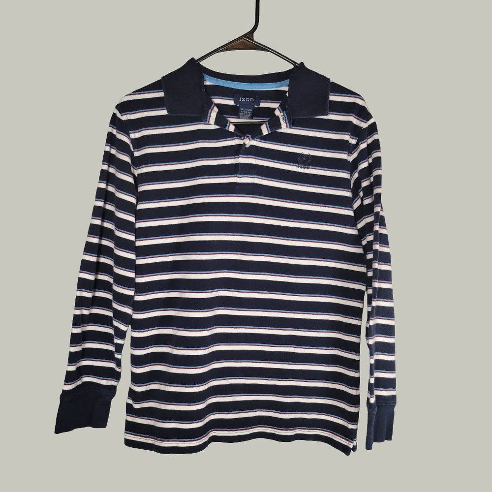 Izod Long Sleeve Polo Blue Striped Shirt Size XL 18/20